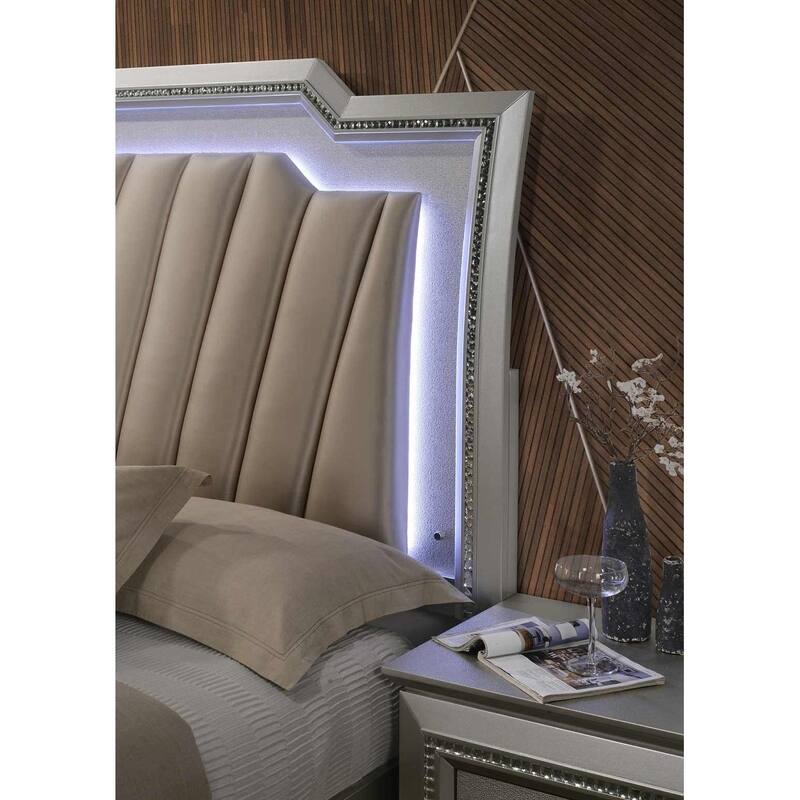 ACME Kaitlyn California King Bed with LED Headboard in PU and Champagne