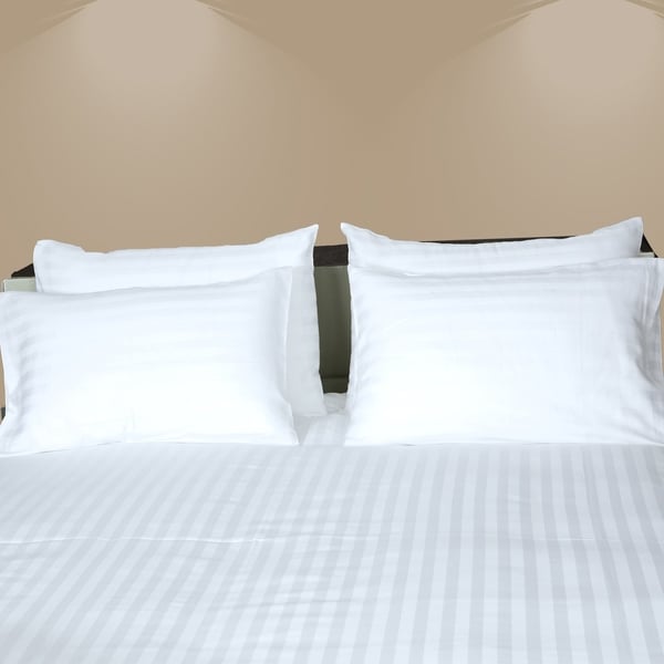 100/% Cotton Satin Stripe 300TC Solid White King size Bedsheet /& 2 Pillow Covers