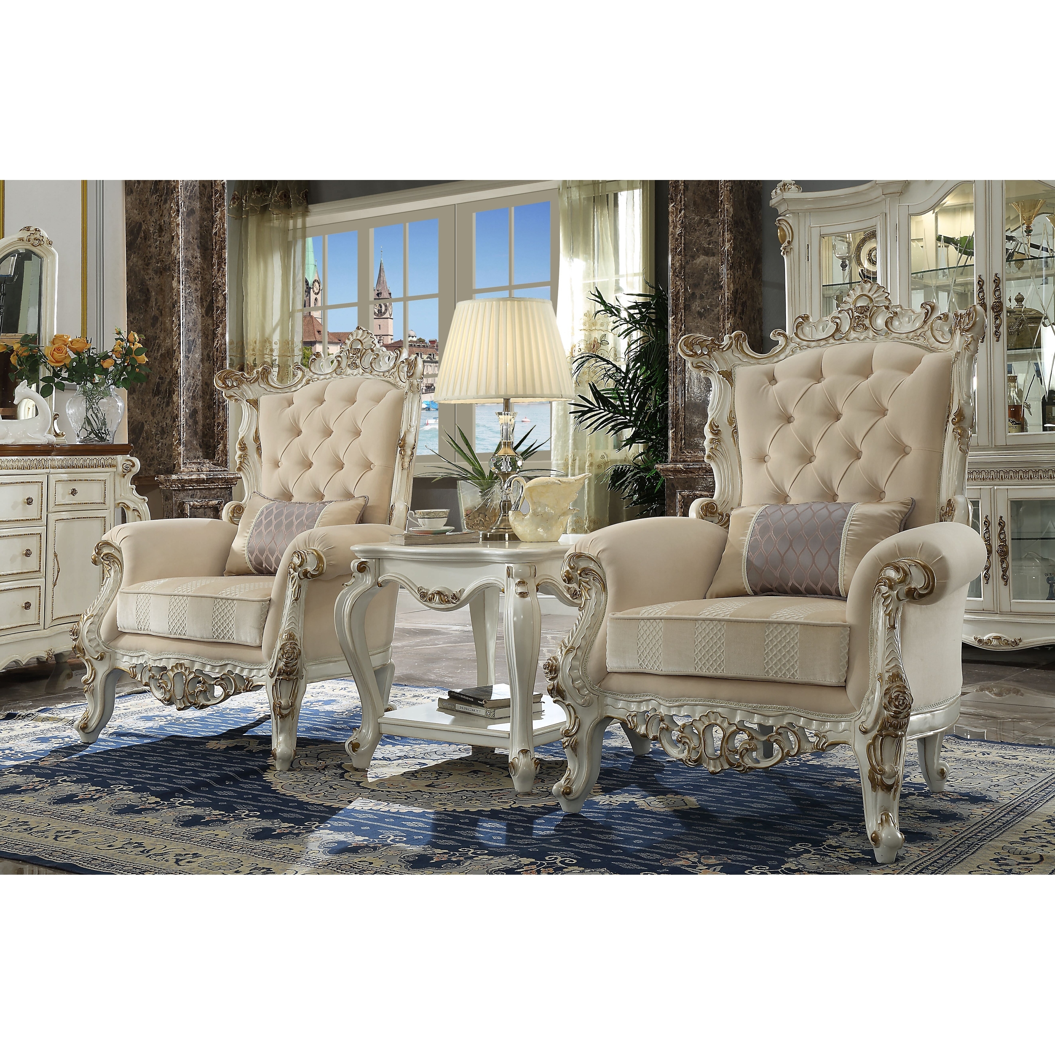 ACME Picardy II Accent Chair with 1 Pillow in Fabric and Antique
