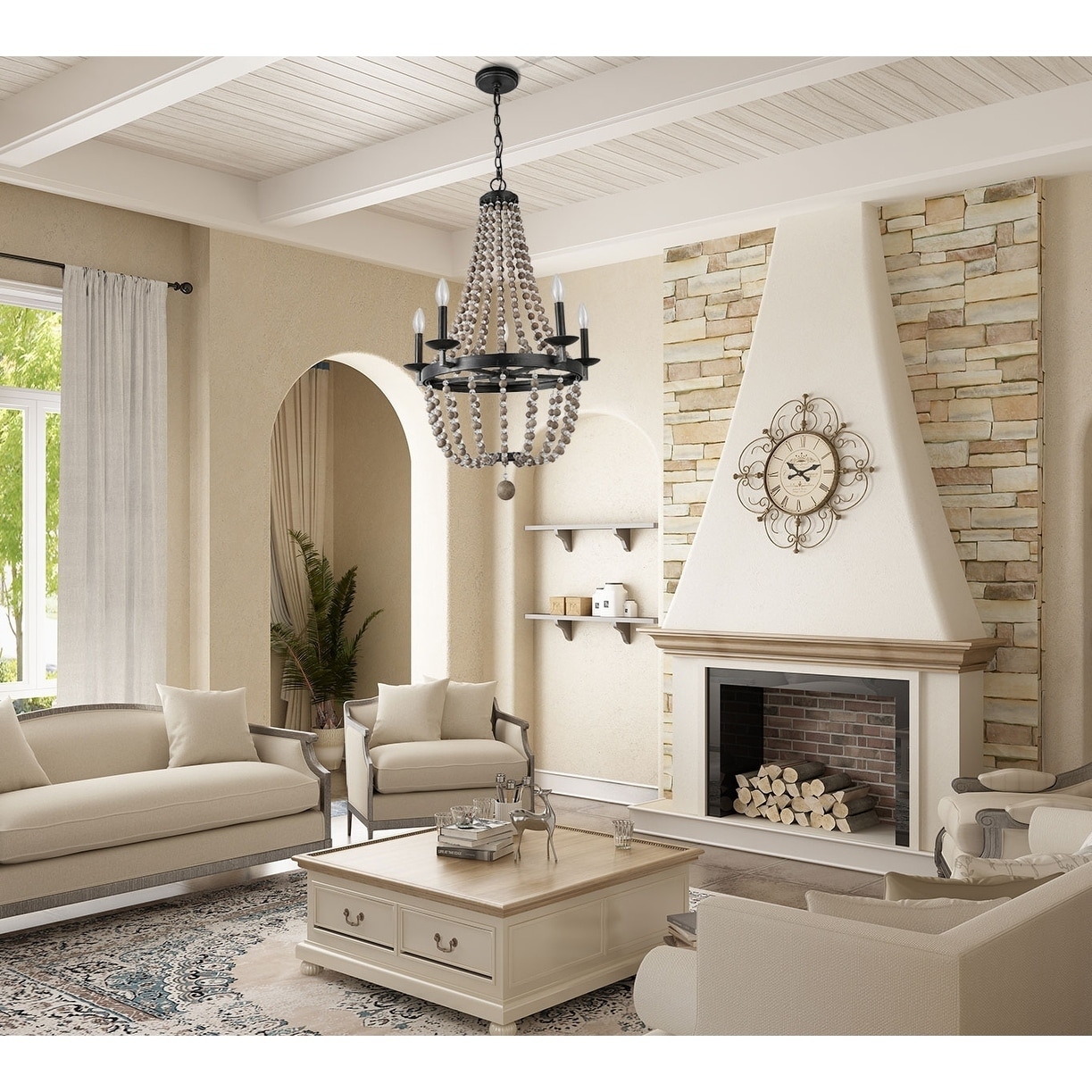 LNC 5-Light Wood Bead Empire Chandeliers Bohemian Lighting 22" - W21.6"x H36.2" (W21.6"x H36.2") - Chandeliers For Bedrooms by Overstock.com