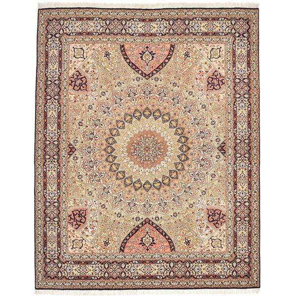 slide 1 of 10, Hand Knotted Tabriz Silk & Wool Area Rug - 6' 8 x 8' 3