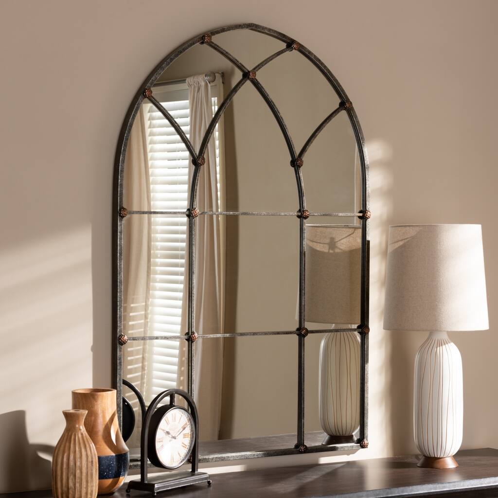 Vintage Antique Silver Arched Window Wall Mirror by Baxton Studio - Antique Silver