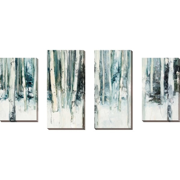 "Winter Woods III Light Trees Crop" by Julia Purinton Set of 4 Canvas - White