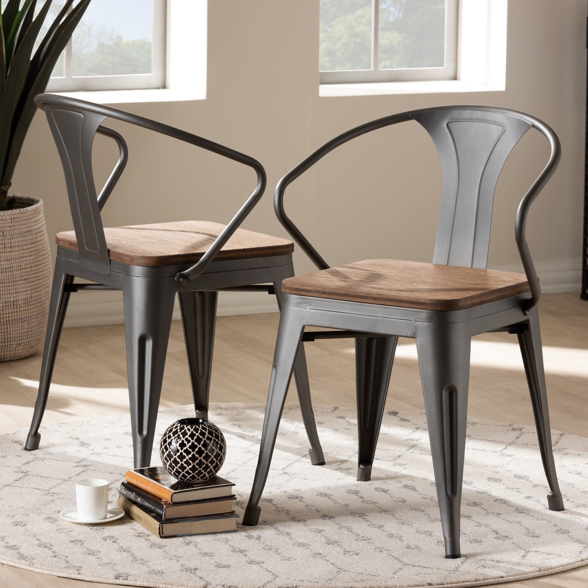 Industrial Gunmetal Grey Dining Chair 2 Piece Set by Baxton Studio