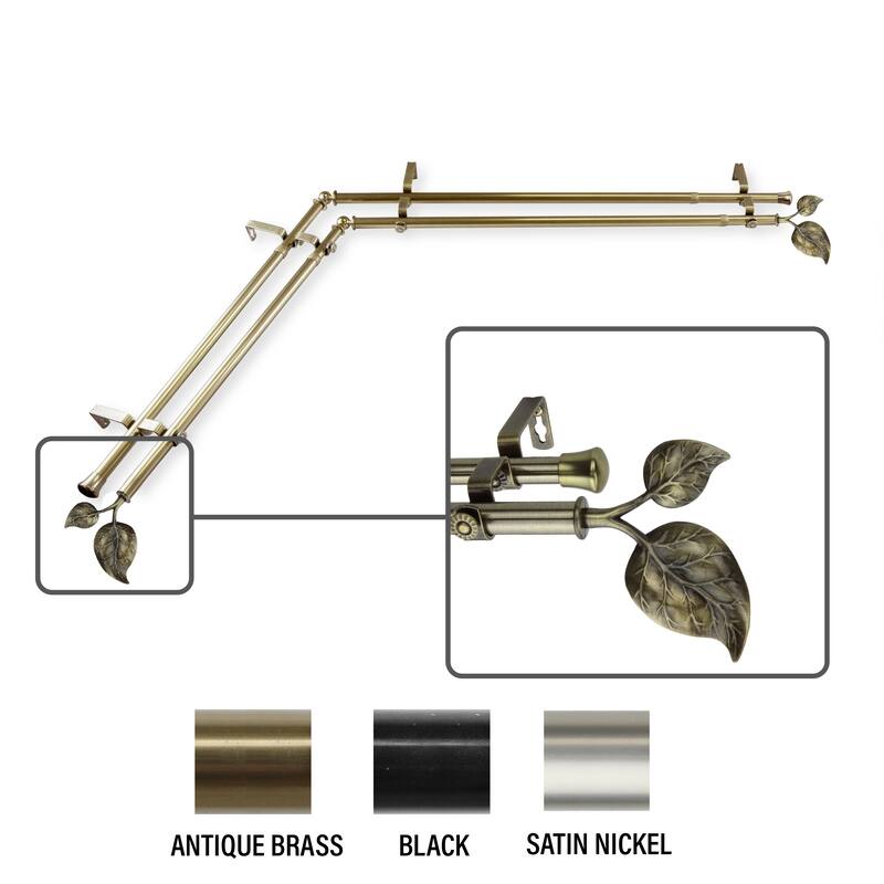InStyleDesign Vine Corner Window Double Curtain Rod 13/16 inch dia. - 28-48 inches - Antique Brass
