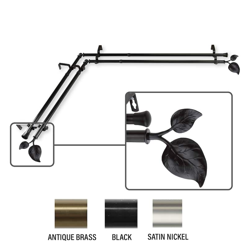 InStyleDesign Vine Corner Window Double Curtain Rod 13/16 inch dia. - 120-170 inches - Black