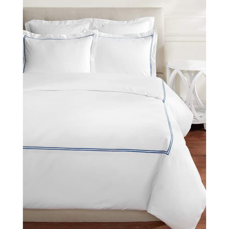 Home Sweet Home Collection Cotton 2 Stripe Embroidery Duvet Set - Navy - Queen/Full - Queen/Full - 3 Piece