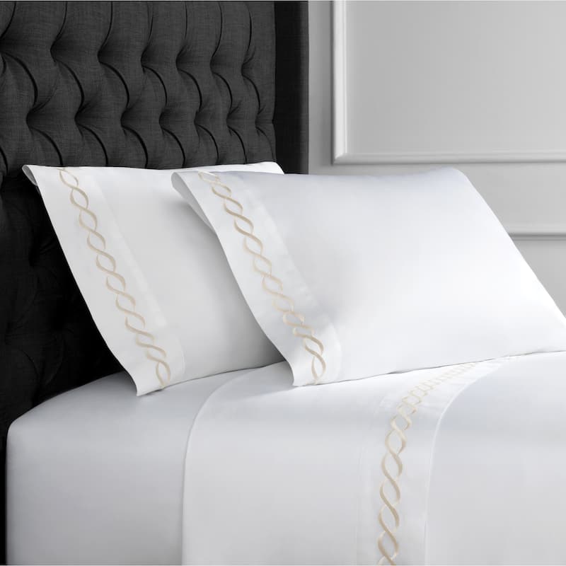 Home Sweet Home Collection 600 Thread Count Cotton Rope Embroidery Bed Sheet Set - Ivory - California King