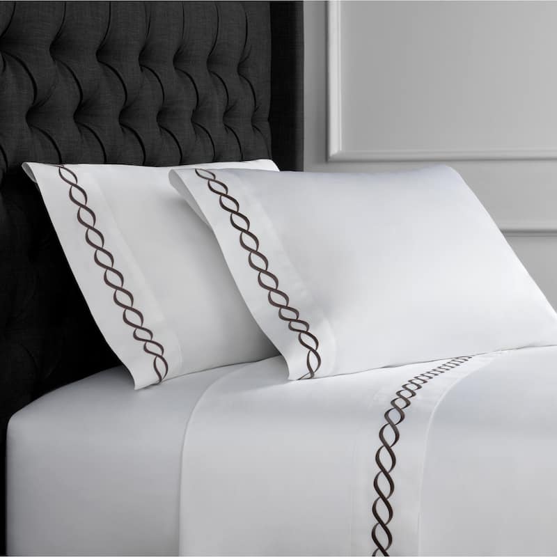 Home Sweet Home Collection 600 Thread Count Cotton Rope Embroidery Bed Sheet Set - Charcoal - Full