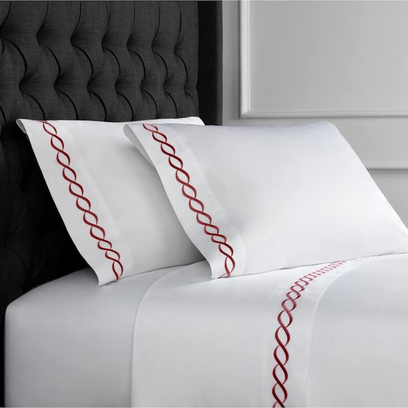 Home Sweet Home Collection 600 Thread Count Cotton Rope Embroidery Bed Sheet Set - Burgundy - King