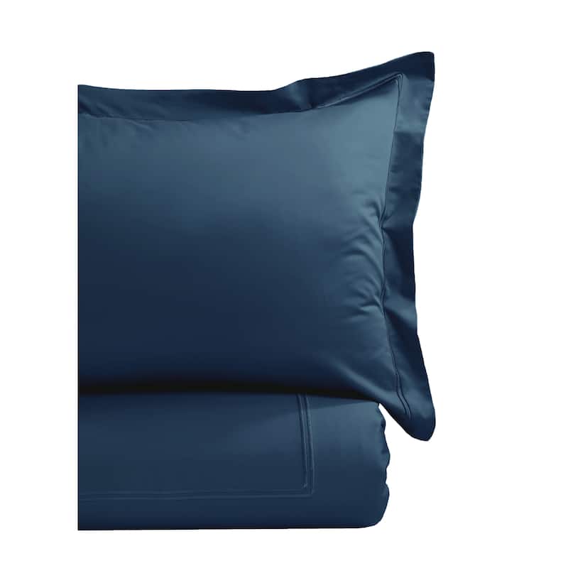 Home Sweet Home Collection 600 Thread Count Cotton Color On Color Strip Embroidery Duvet Set - Navy - Twin - 2 Piece