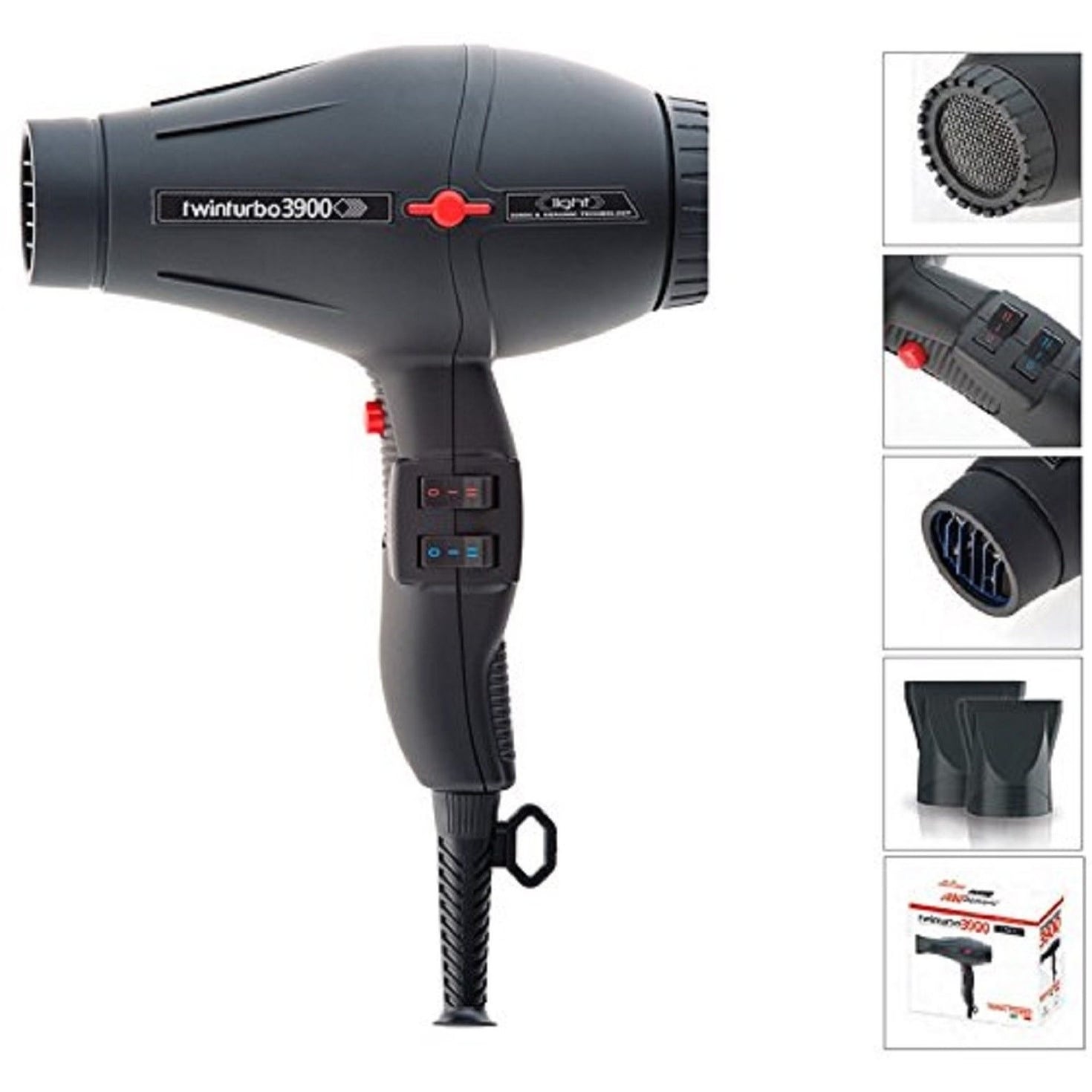 Power Twinturbo 3900 Light Ceramic Ionic Hair Dryer 2 Nozzles Silver