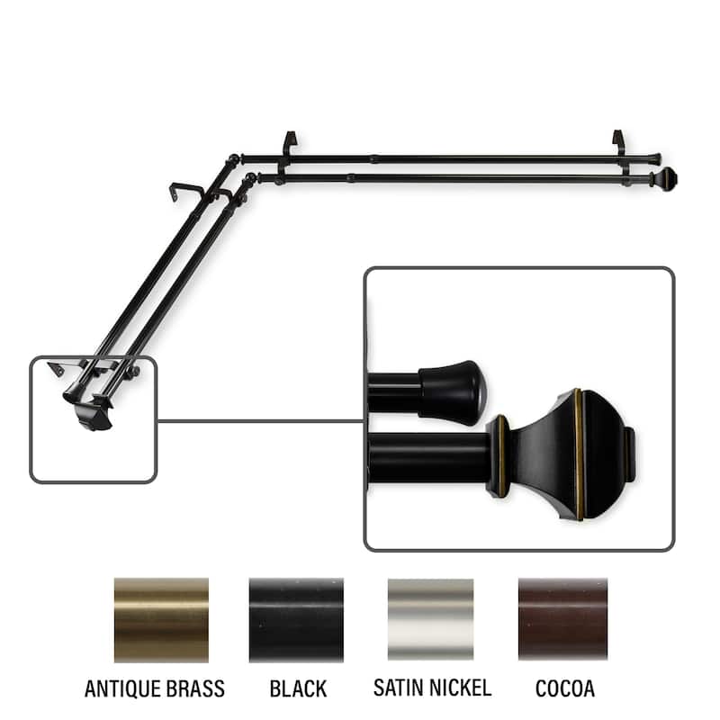 InStyleDesign Eugene Corner Window Double Curtain Rod 13/16 inch dia. - 28-48 inches - Black