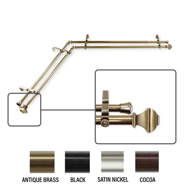 InStyleDesign Eugene Corner Window Double Curtain Rod 13/16 inch dia. - 48-84 inches - Antique Brass