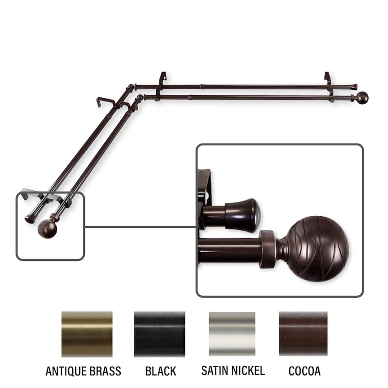InStyleDesign Desmond Corner Window Double Curtain Rod 13/16 inch dia. - 120-170 inches - Cocoa