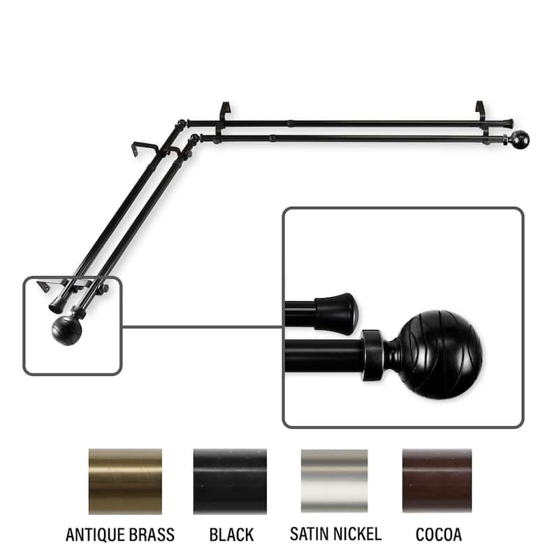 InStyleDesign Desmond Corner Window Double Curtain Rod 13/16 inch dia. - 66-120 inches - Black