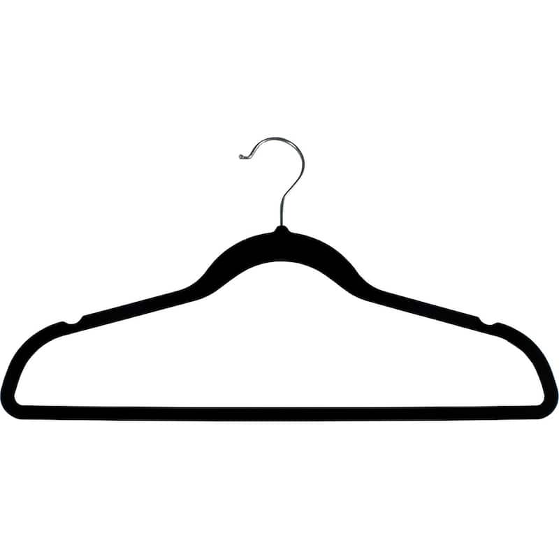 Black Rubber Coated Non-Slip Slim Line Suit Hanger, Box of 100 Flexible Ultra Thin Clothes Hanger w/ Swivel Hook and Notches