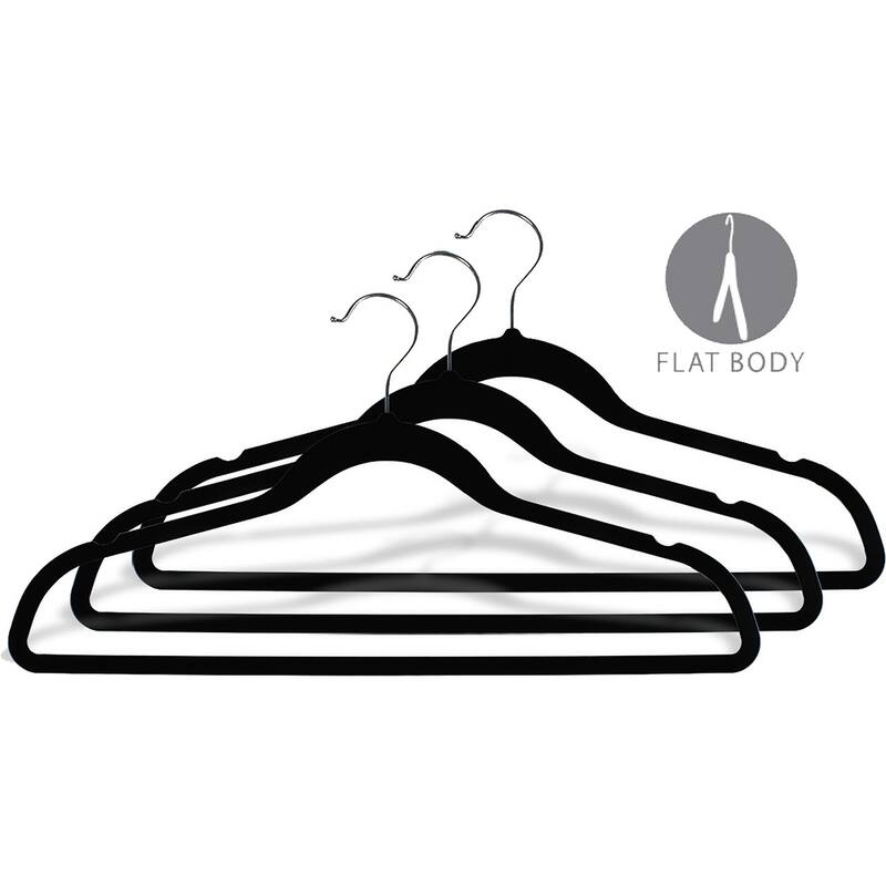 Black Rubber Coated Non-Slip Slim Line Suit Hanger, Box of 100 Flexible Ultra Thin Clothes Hanger w/ Swivel Hook and Notches