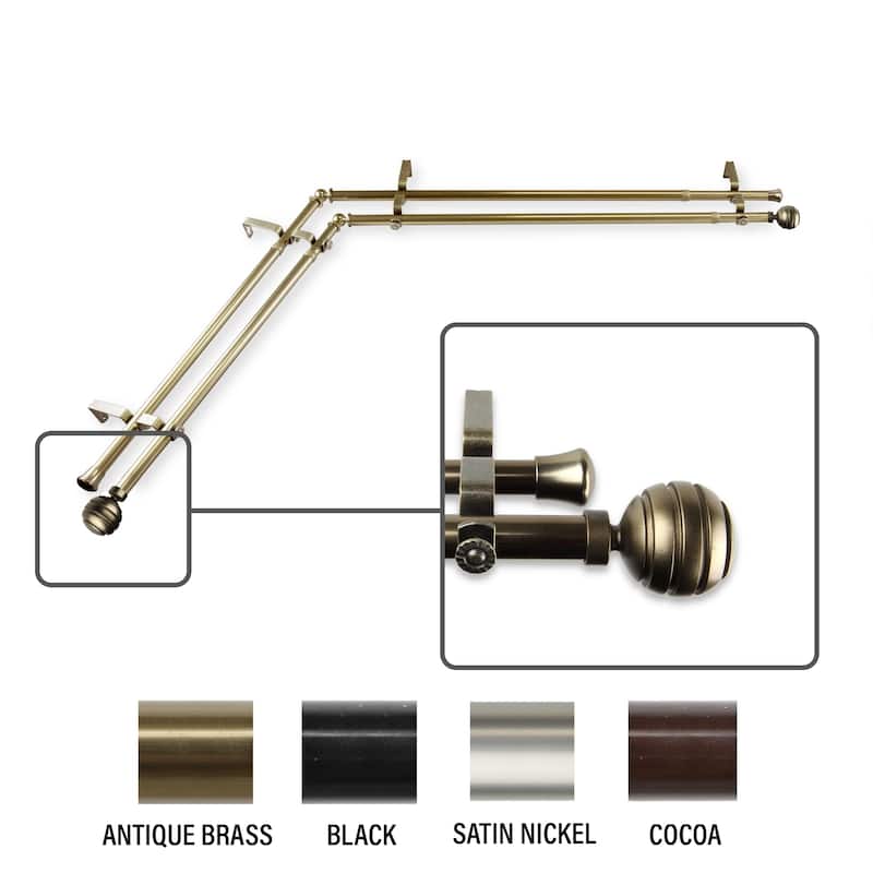 InStyleDesign Piper Corner Window Double Curtain Rod 13/16 inch dia. - 120-170 inches - Antique Brass