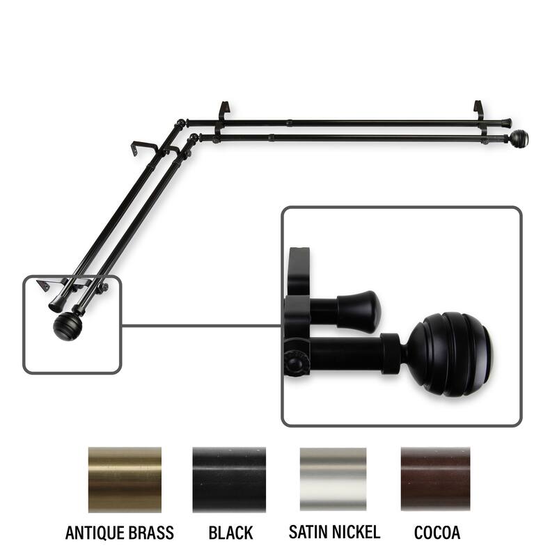 InStyleDesign Piper Corner Window Double Curtain Rod 13/16 inch dia. - 48-84 inches - Black
