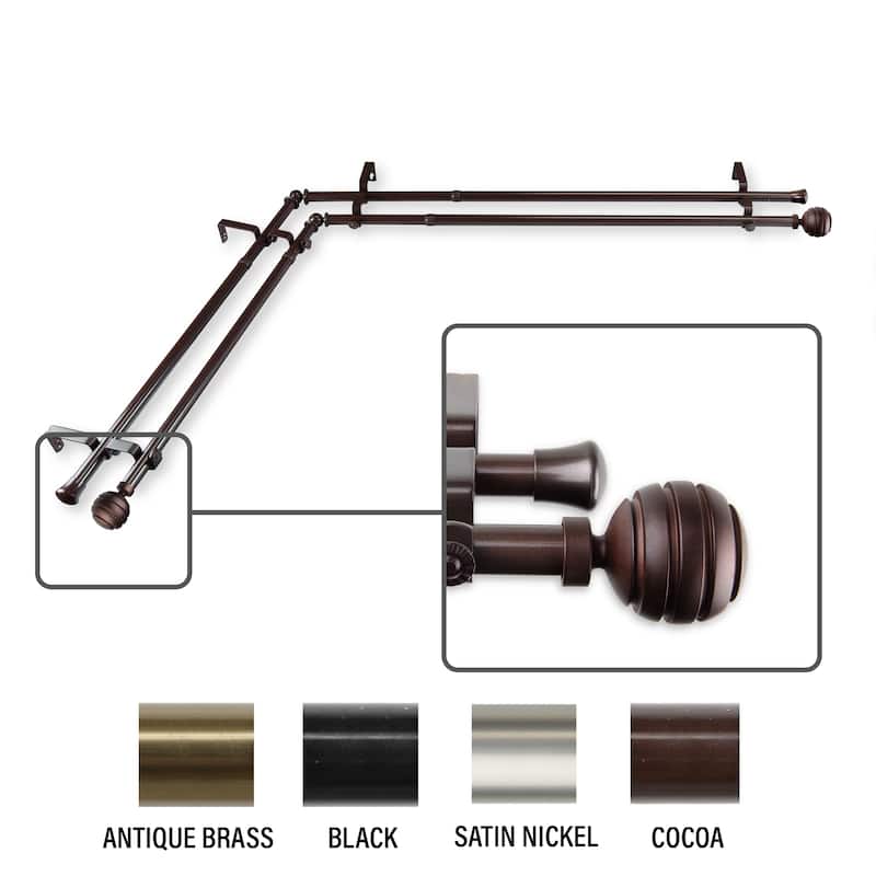 InStyleDesign Piper Corner Window Double Curtain Rod 13/16 inch dia. - 28-48 inches - Cocoa