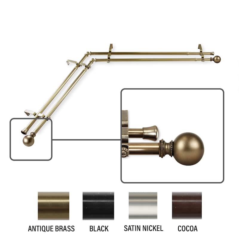 InStyleDesign Tegan Corner Window Double Curtain Rod 13/16 inch dia. - 66-120 inches - Antique Brass