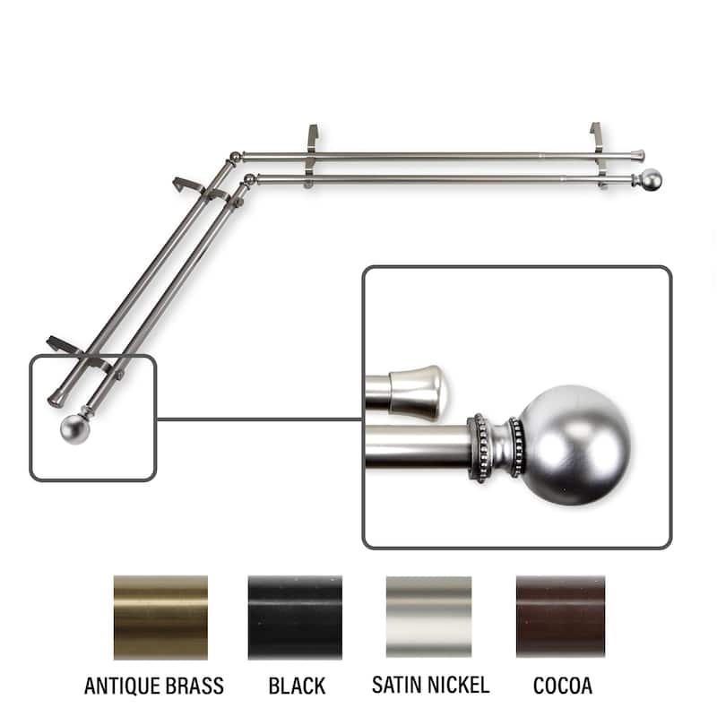InStyleDesign Tegan Corner Window Double Curtain Rod 13/16 inch dia. - 66-120 inches - satin nickel