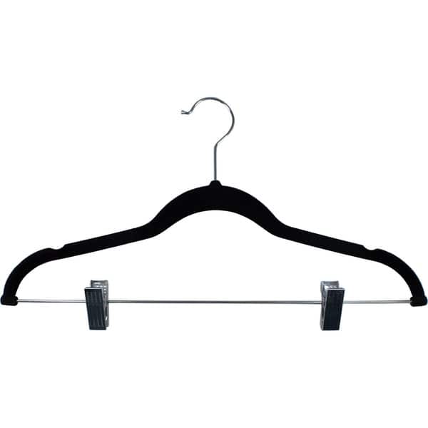 Black Flocked Velvet Slim Line Pants Hangers with Clips, Ultra Thin Non ...