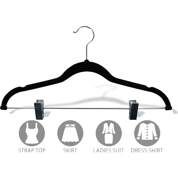 Gray Velvet Skirt Hangers with Adjustable Clips and 360°-Swivel Hook Set of 40 