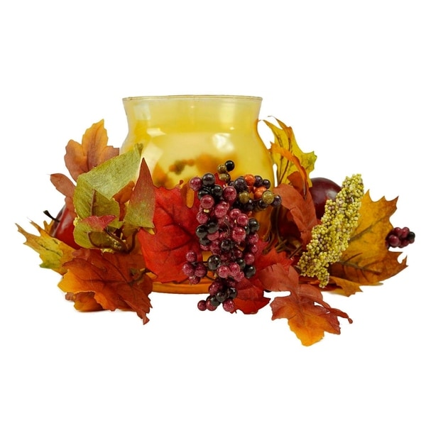 17" Autumn Harvest Apple and Berry Hurricane Glass Pillar Candle Holder