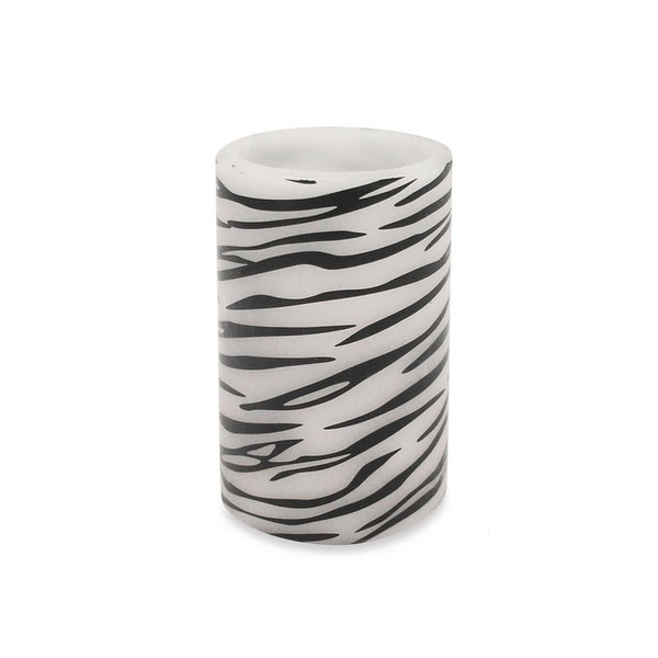 6.75" Zebra Print Battery Operated Flameless LED Lighted Flickering Wax Pillar Candle with Remote