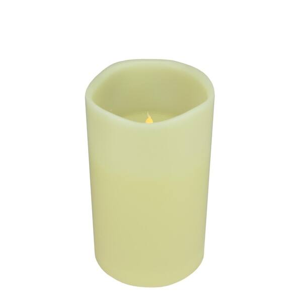 10 Ivory Battery Operated Flameless Led Lighted 3 Wick Flickering Wax Christmas Pillar Candle 6938