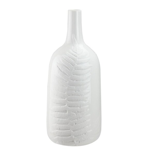 14.25" Botanic Beauty White Porcelain Flower Vase with Fern Leaf Relief