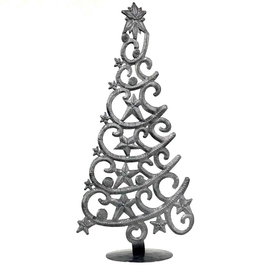 Handmade Tabletop Christmas Tree with Stars (14" Tall) (Haiti)