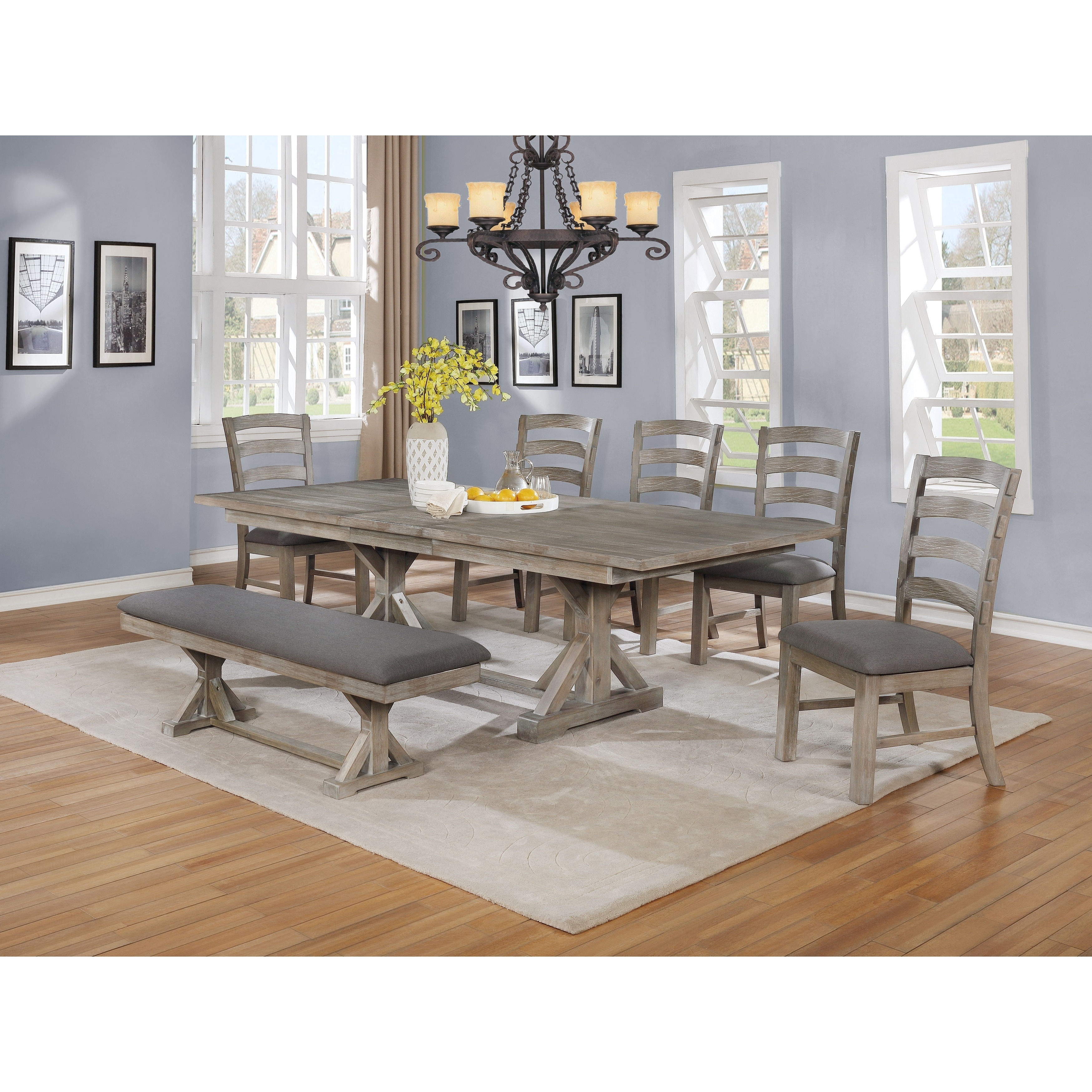 Best Quality Furniture Rustic Grey Trestle 7-piece Dining Grey 7-Piece