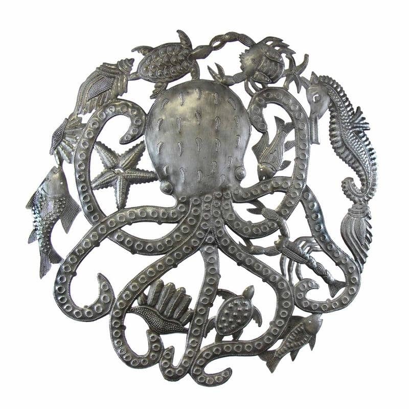 Handmade Octopus & Sea life Wall Art (Haiti)