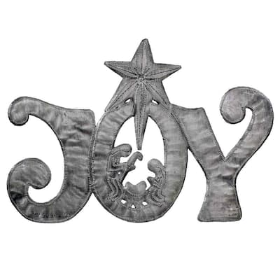 Handmade JOY Metal Art with Nativity Scene (11" x 8") (Haiti) - N/A