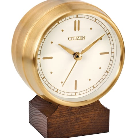 Citizen Workplace Goldtone/Brown Metal/Wood Clock
