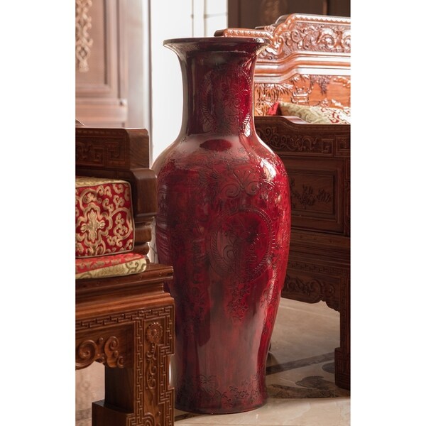 DAANIS Large Floor Vase 36 Inch   Designer Red Ceramic Large Trumpet Floor Vase 36 Inch 7d146a87 75e4 41ac 82af A3ec85dfcc46 600 