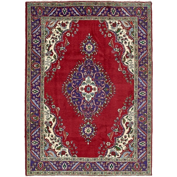 Hand Knotted Tabriz Semi Antique Wool Area Rug - 7' x 9' 8
