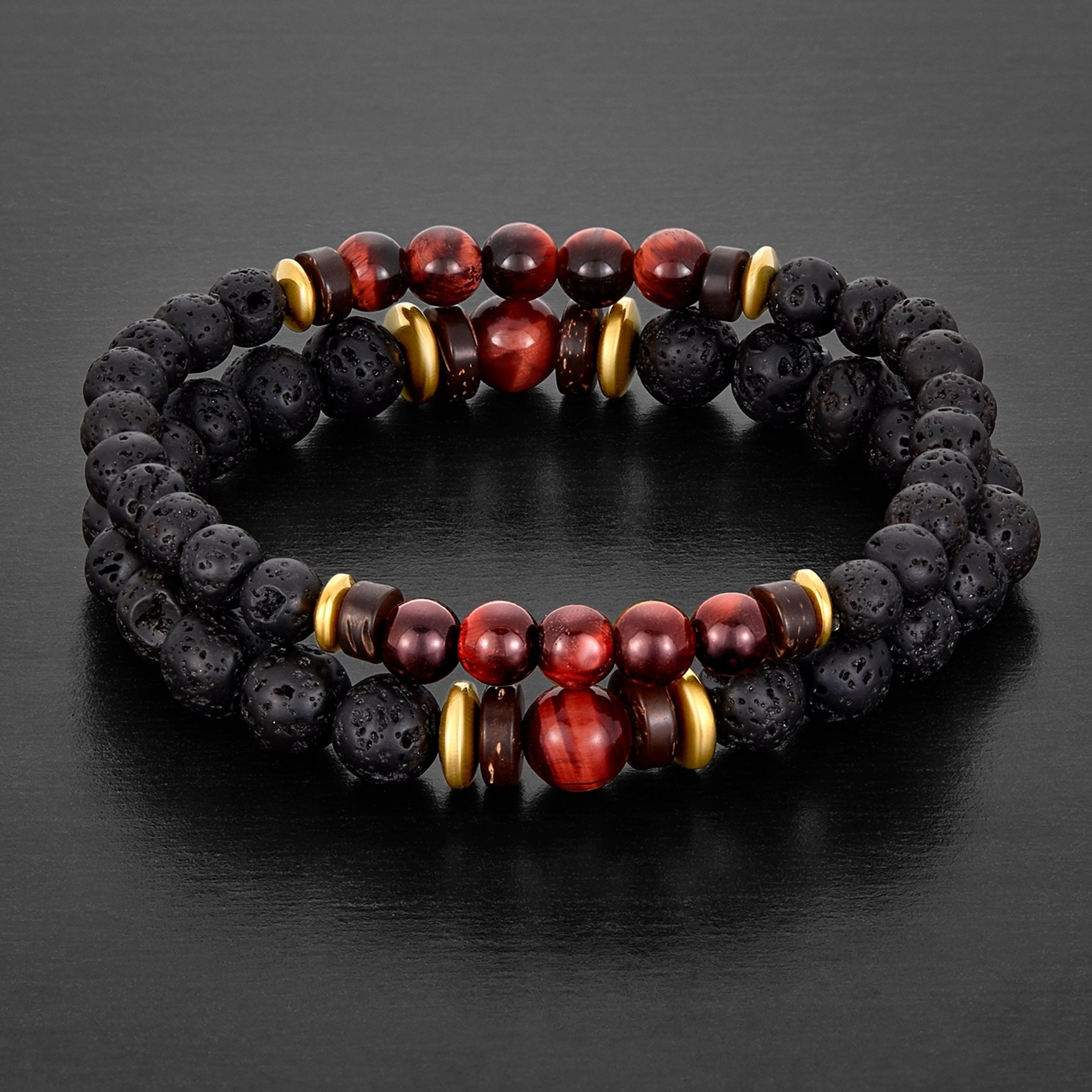Pip . Men/'s stretchy gemstone bead bracelet- Lava Hematite
