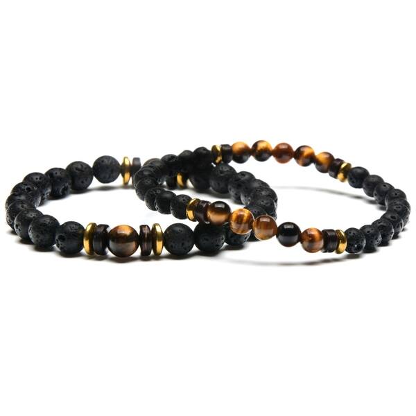 Pip . Men/'s stretchy gemstone bead bracelet- Lava Hematite