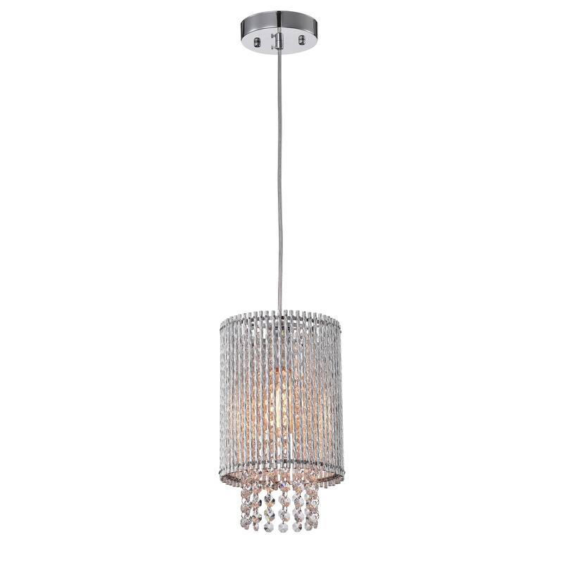 Crystallo 8-inch Chrome 1-Light Drapped Crystal Cylinder Chrome Chandelier