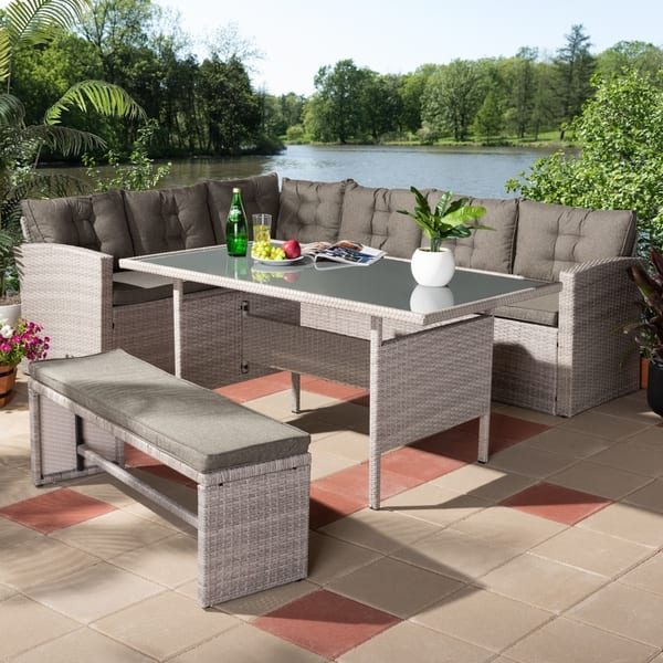 slide 2 of 3, Contemporary 3-Piece Outdoor Patio Corner Sofa Set by Baxton Studio