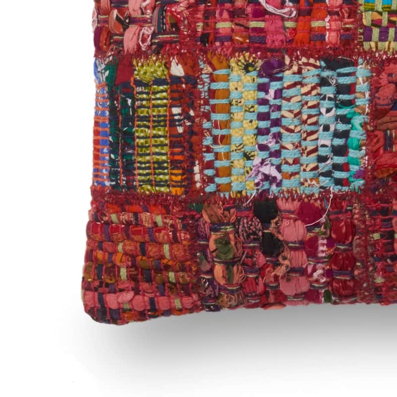 Woven Red Multi Patchwork Wool/ Cotton 13 x 21 Pillow Cover