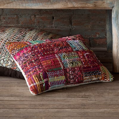 Woven Red Multi Patchwork Wool/ Cotton 13 x 21 Pillow Cover