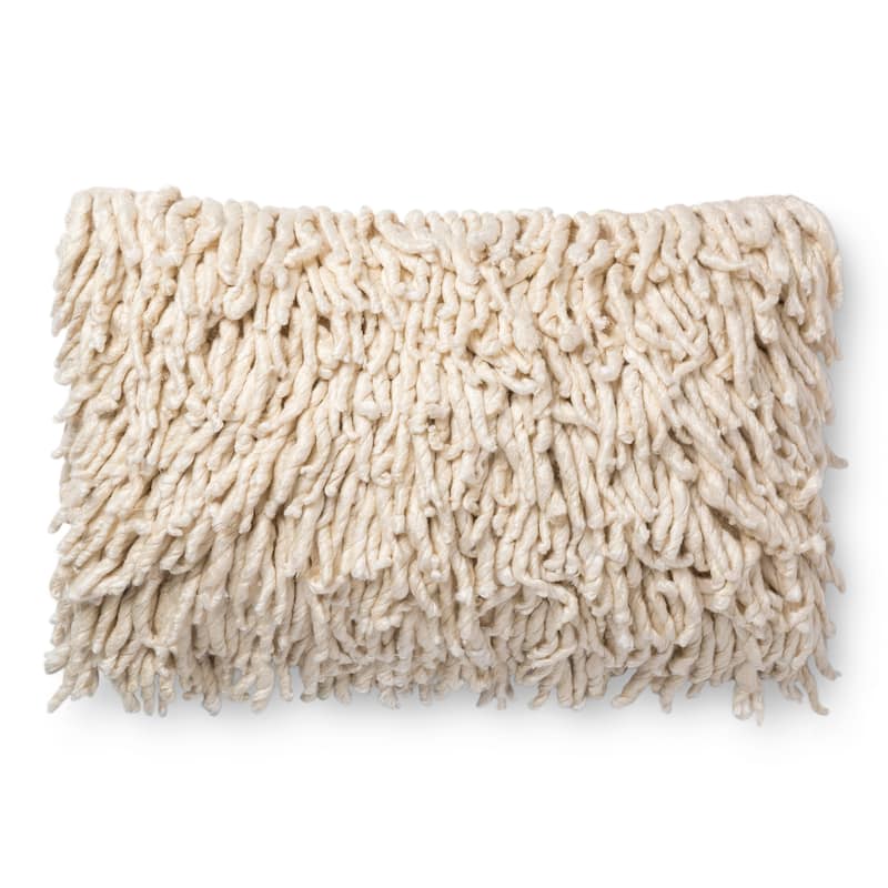 Contemporary Ivory Cream Shag 16 x 26 Pillow Cover