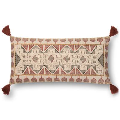 Embroidered Natural/ Rust Geometric Boho 12 x 27 Cotton Pillow Cover