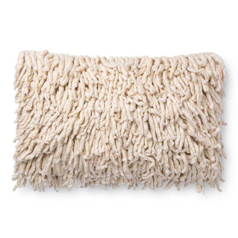 Contemporary Ivory Cream Shag 16 x 26 Throw Pillow