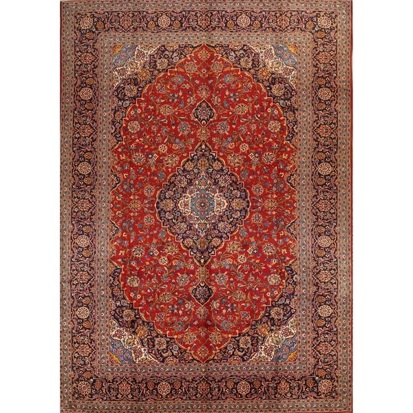 Hand Knotted Floral Persian Vintage Woolen Medallion Area Rug - 14'1" x 9'11"